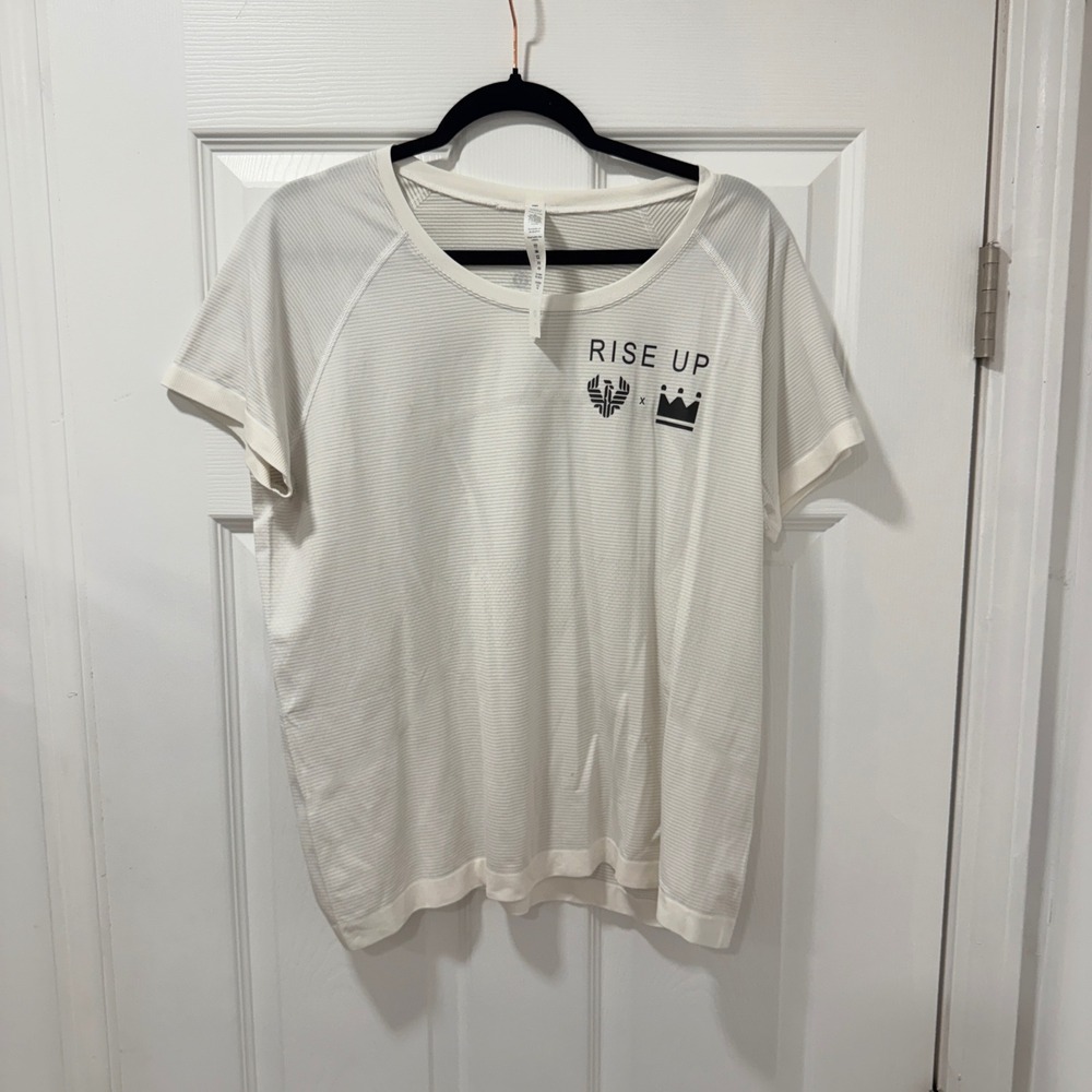 Lululemon Swiftly Tech Short Sleeve‎ 2.0 White Rise Up Graphic Shirt 18 Top